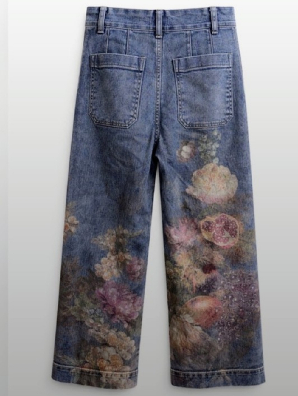 Anthropology Floral Wide-Leg Jeans Vintage Washed Blue Multi Colored Length 25" - Picture 4 of 5